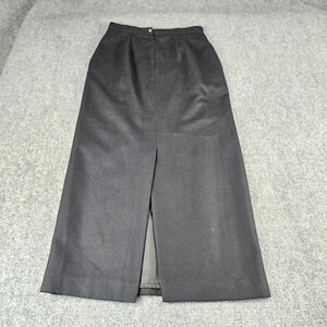 Parisian Signature Black 100% Wool Maxi Skirt High Waist Back Slit Size 8